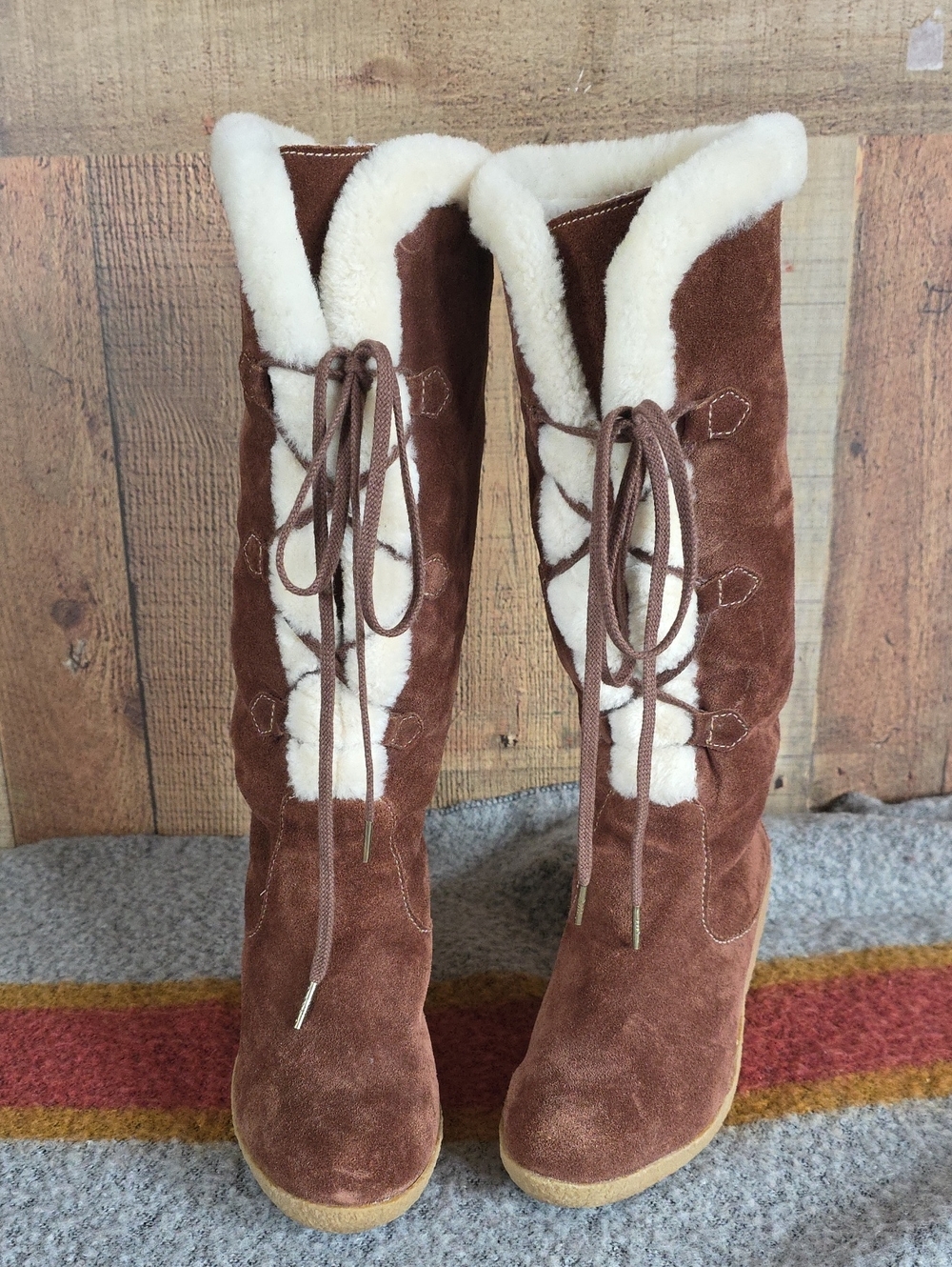 Michael Kors Brown Suede Shearling Lace-Up Knee Boots